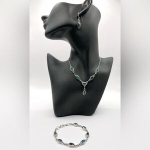 15.00 CT Genuine Emerald Vintage Sterling Silver Set
